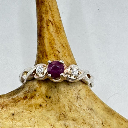 Vintage Pink Ruby Cocktail Ring Band 925 Sterling Silver
