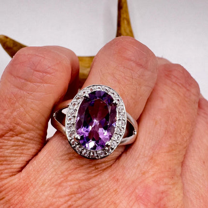 Vintage Purple Amethyst Ring Band 925 Sterling Silver cocktail statement ring