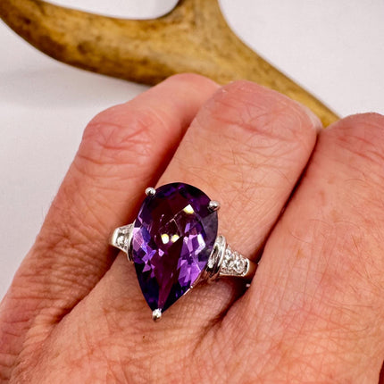 Vintage Purple Amethyst Ring Band 925 Sterling Silver cocktail statement ring
