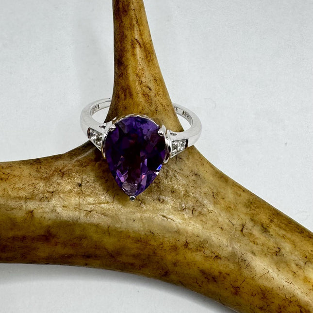 Vintage Purple Amethyst Ring Band 925 Sterling Silver cocktail statement ring