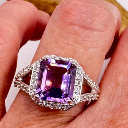 Vintage Purple Amethyst Ring Band 925 Sterling Silver cocktail statement ring