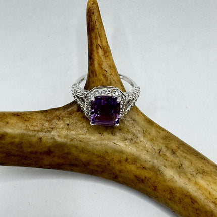 Vintage Purple Amethyst Ring Band 925 Sterling Silver cocktail statement ring