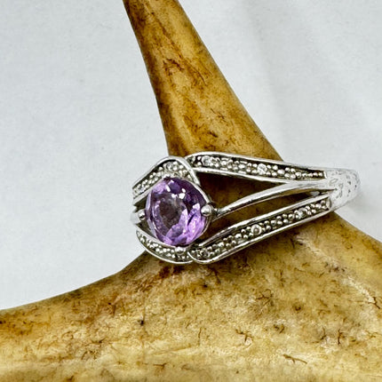 Vintage Purple Amethyst Ring Band 925 Sterling Silver cocktail statement ring