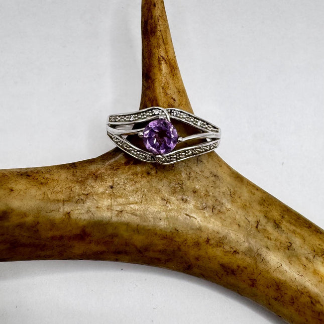 Vintage Purple Amethyst Ring Band 925 Sterling Silver cocktail statement ring