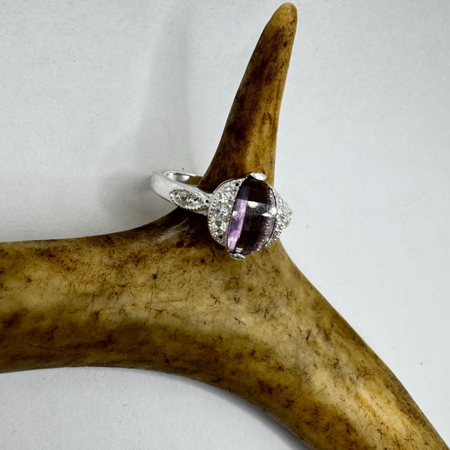 Vintage Purple Amethyst Ring Band 925 Sterling Silver cocktail statement ring