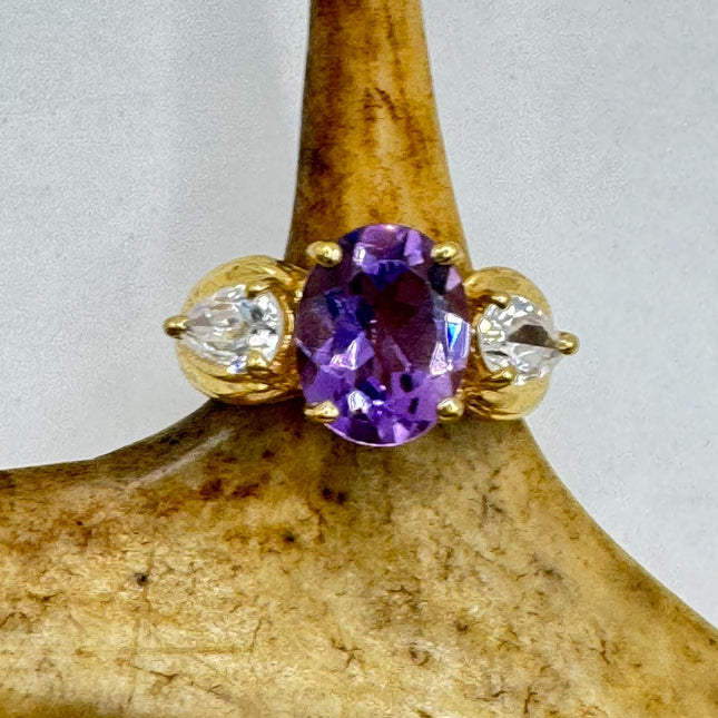 Vintage Purple Amethyst Ring Band gold 925 Sterling Silver cocktail statement ring
