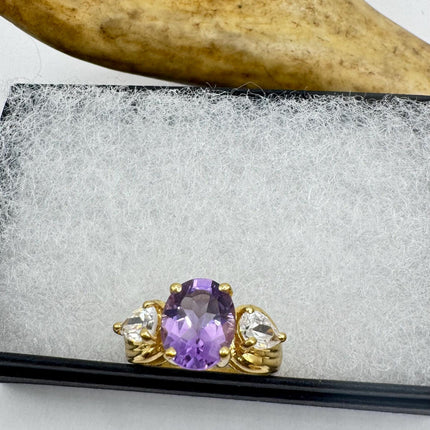 Vintage Purple Amethyst Ring Band gold 925 Sterling Silver cocktail statement ring