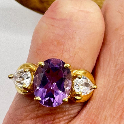 Vintage Purple Amethyst Ring Band gold 925 Sterling Silver cocktail statement ring