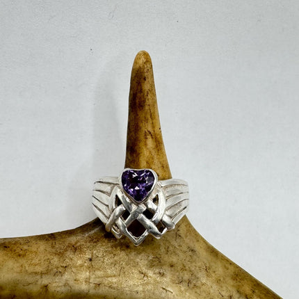 Vintage Purple Amethyst Heart Ring Band 925 Sterling Silver cocktail statement ring