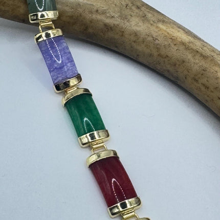 Vintage Mixed Gemstone Lucky Bracelet Golden Bronze