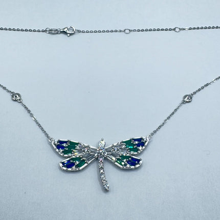 Vintage Blue Fire Minimalist Necklace - 925 Sterling Silver Chain