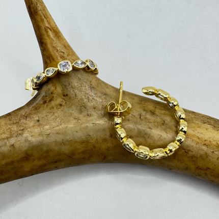 vintage gold hoop earrings Minimalist Deco Gold 925 Sterling Silver Hoop Earrings