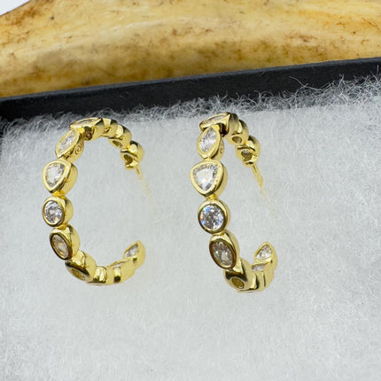 vintage gold hoop earrings Minimalist Deco Gold 925 Sterling Silver Hoop Earrings