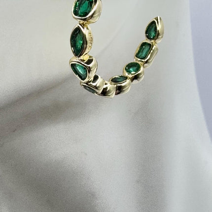 vintage gold Emerald green hoop earrings Minimalist Deco Gold 925 Sterling Silver Hoop Earrings