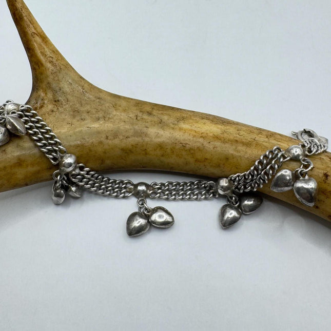 Vintage Heart Charm Bracelet - Dainty Stackable Layered Every day 925 Sterling Silver