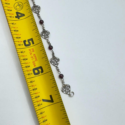 Vintage Red Garnet Heart Charm Bracelet - Dainty Stackable Layered Every day 925 Sterling Silver
