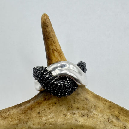 Vintage Black Diamond Crystal Stacking Eternity Promise Ring Engagement Wedding Band 925 Sterling Silver