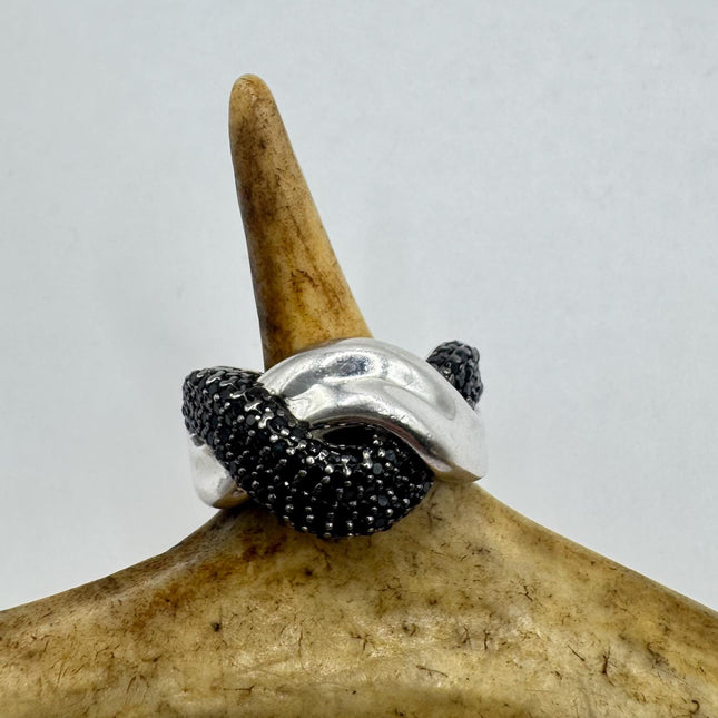 Vintage Black Diamond Crystal Stacking Eternity Promise Ring Engagement Wedding Band 925 Sterling Silver