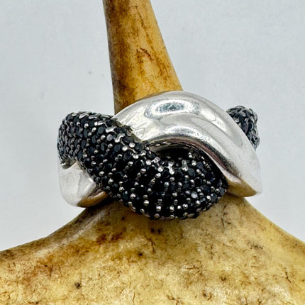 Vintage Black Diamond Crystal Stacking Eternity Promise Ring Engagement Wedding Band 925 Sterling Silver