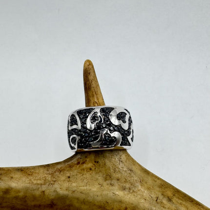 Vintage Black Diamond Crystal Stacking Promise Ring Engagement Wedding Band 925 Sterling Silver