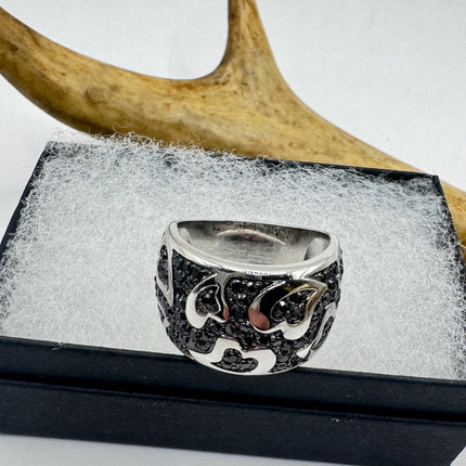Vintage Black Diamond Crystal Stacking Promise Ring Engagement Wedding Band 925 Sterling Silver