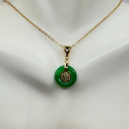 Vintage Green Jade Tiny Lucky Calligraphy Pendant Necklace Minimal simple every day layering gold 925 Sterling Silver Chain