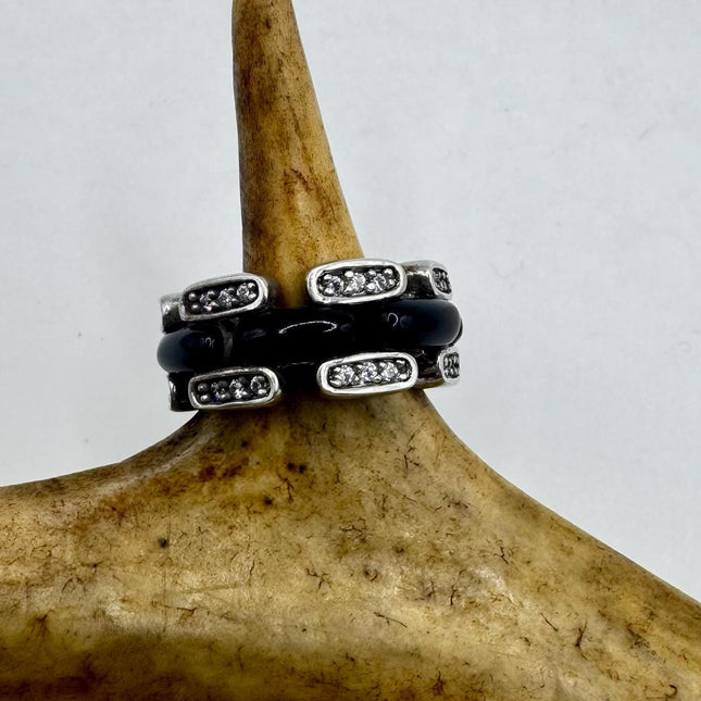 Vintage Black Onyx Cocktail Ring 925 Sterling Silver Band Deco Antique Cocktail Statement ring