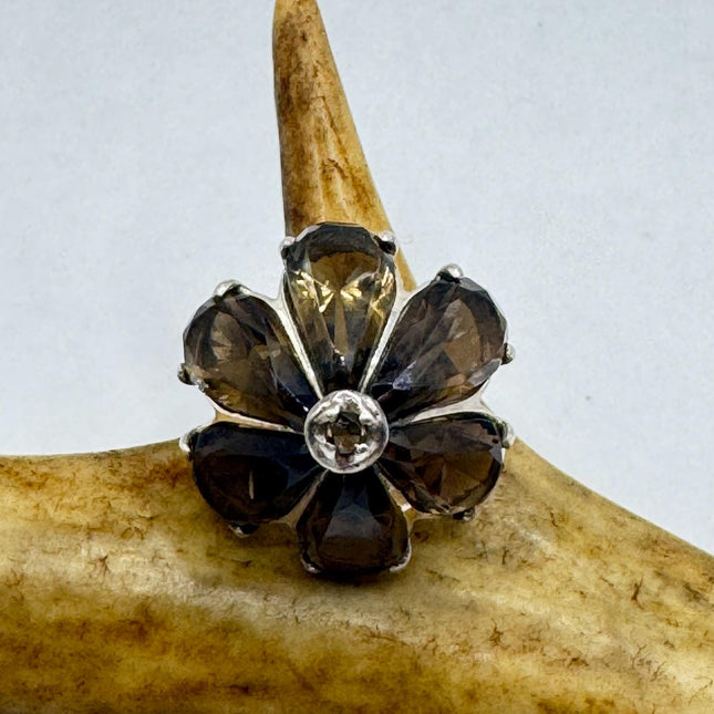 Vintage Smoky Topaz Chunky Cocktail Ring 925 Sterling Silver