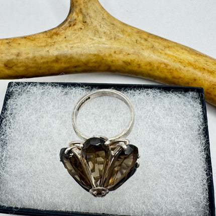 Vintage Smoky Topaz Chunky Cocktail Ring 925 Sterling Silver