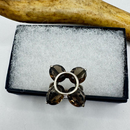 Vintage Smoky Topaz Chunky Cocktail Ring 925 Sterling Silver