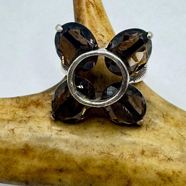 Vintage Smoky Topaz Chunky Cocktail Ring 925 Sterling Silver