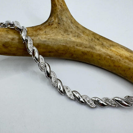 Vintage Silver Tennis Bracelet | Baguette Cut Cubic Zirconia Crystal Diamond | 925 Sterling Silver Stackable Everyday Prom Jewelry