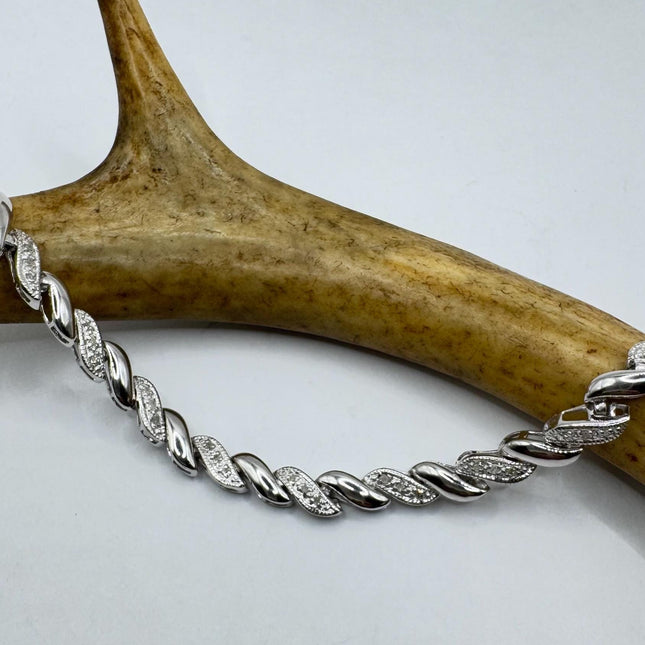 Vintage Silver Tennis Bracelet | Baguette Cut Cubic Zirconia Crystal Diamond | 925 Sterling Silver Stackable Everyday Prom Jewelry
