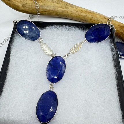 Vintage Raw Blue Sapphire Silver Boho Statement Necklace