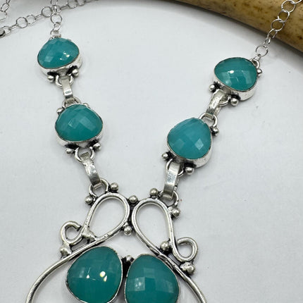 Vintage Blue Chalcedony Silver Boho Statement Necklace