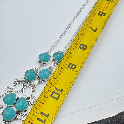 Vintage Blue Chalcedony Silver Boho Statement Necklace