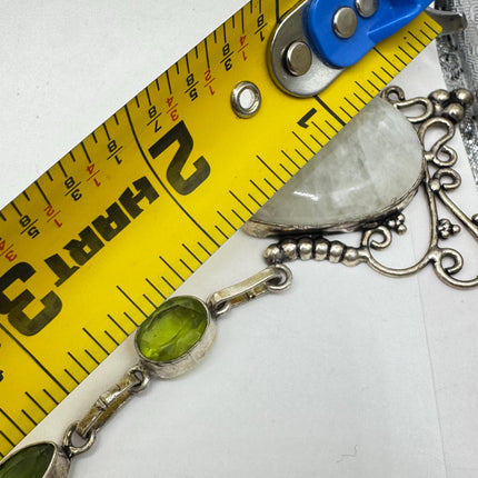 vintage Green Peridot Rainbow Moonstone Boho Statement Necklace