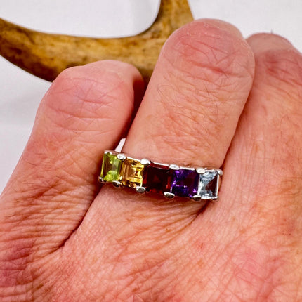 Vintage Rainbow Gemstone Stackable Eternity Ring in 925 Sterling Silver - Engagement Wedding Promise
