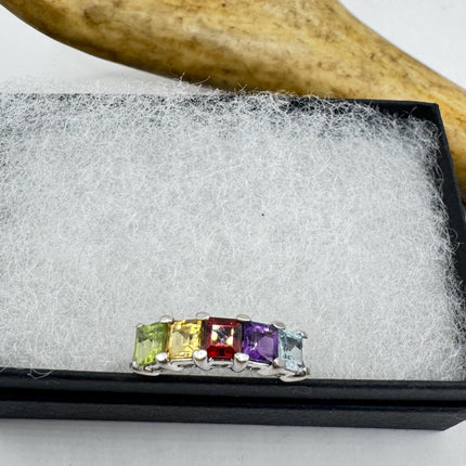 Vintage Rainbow Gemstone Stackable Eternity Ring in 925 Sterling Silver - Engagement Wedding Promise