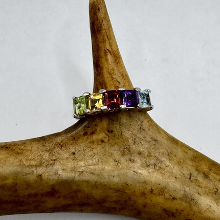Vintage Rainbow Gemstone Stackable Eternity Ring in 925 Sterling Silver - Engagement Wedding Promise