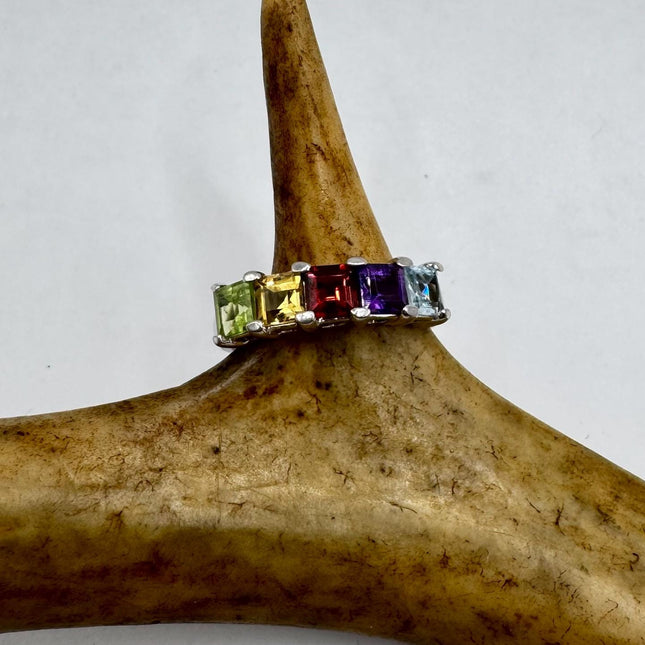 Vintage Rainbow Gemstone Stackable Eternity Ring in 925 Sterling Silver - Engagement Wedding Promise