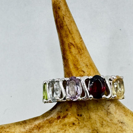 Vintage Rainbow Gemstone Stackable Eternity Ring in 925 Sterling Silver - Engagement Wedding Promise