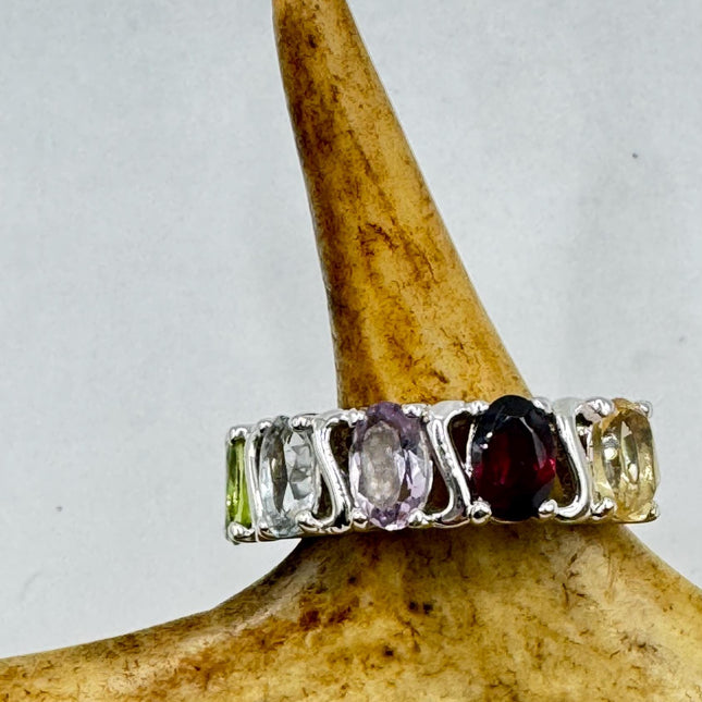 Vintage Rainbow Gemstone Stackable Eternity Ring in 925 Sterling Silver - Engagement Wedding Promise