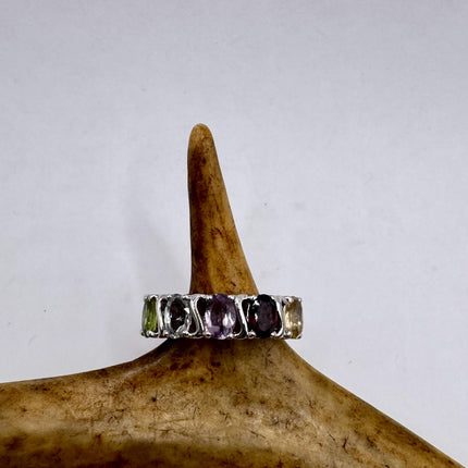 Vintage Rainbow Gemstone Stackable Eternity Ring in 925 Sterling Silver - Engagement Wedding Promise