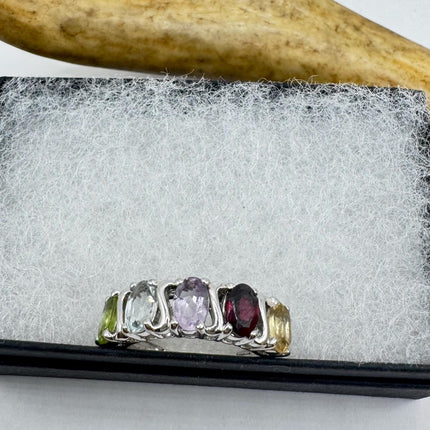 Vintage Rainbow Gemstone Stackable Eternity Ring in 925 Sterling Silver - Engagement Wedding Promise