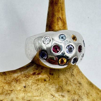 Vintage Rainbow Gemstone Stackable Eternity Ring in 925 Sterling Silver - Engagement Wedding Promise