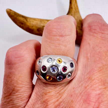 Vintage Rainbow Gemstone Stackable Eternity Ring in 925 Sterling Silver - Engagement Wedding Promise