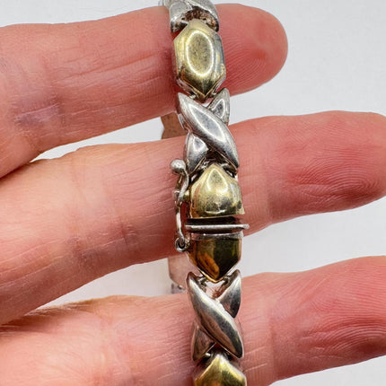 Vintage XO Gold Tennis Bracelet Infinity Hugs and Kisses Golden 925 Sterling Silver Stacking Layered Wedding Prom Jewelry