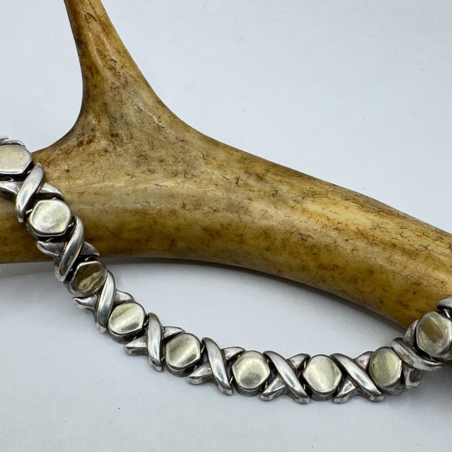 Vintage XO Tennis Bracelet Infinity Hugs and Kisses Golden 925 Sterling Silver Stacking Layered Wedding Prom Jewelry