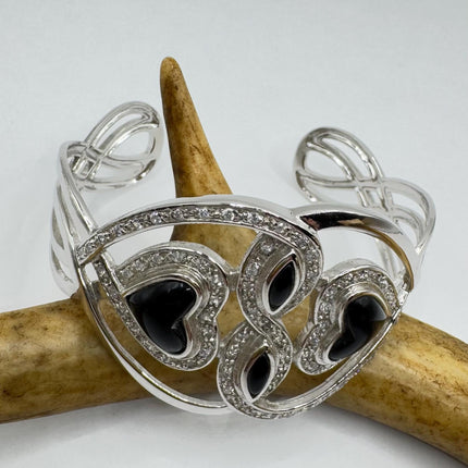 vintage black Onyx heart Cuff Silver Bangle